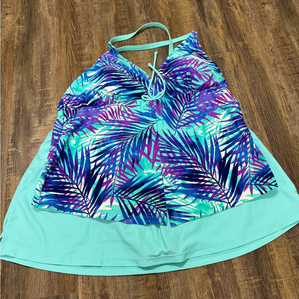 Tropical Print Aqua Blue Tankini Swimsuit